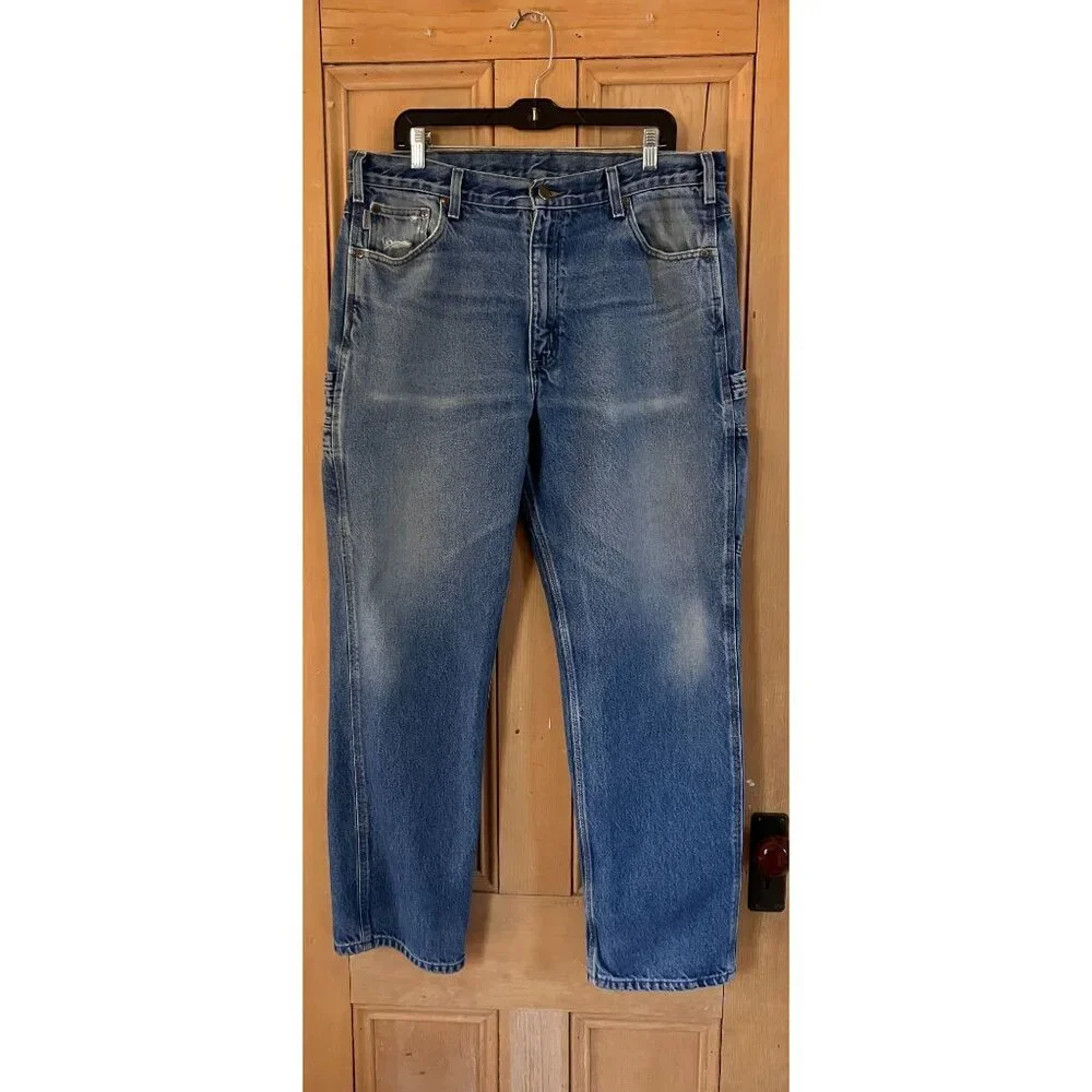 Carhartt Mens Carpenter Distressed Relaxed Fit Work Jeans Size 36x31 Blue AN EXC - Picture 3 of 12